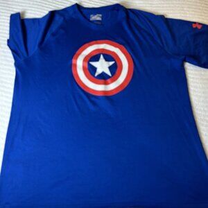Under Armour T-shirt Mens XL Blue Loose Fit Heatgear Marvel Captain America Tee